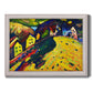 Expressionist village landscape by Wassily Kandinsky printed on canvas in an ornate weathered white frame.
