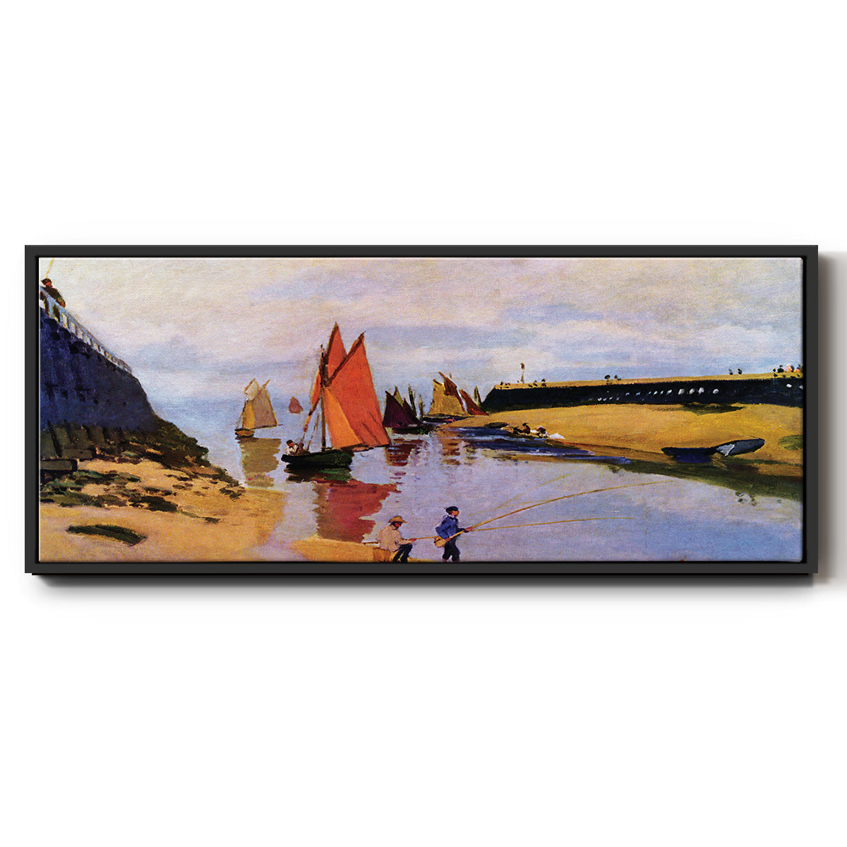 Breakwater at Trouville, Low Tide, 1870 - Floater Framed Canvas Print