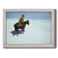 Impressionist western scout scene by Frederic Remington printed on canvas in an ornate weathered white frame.
