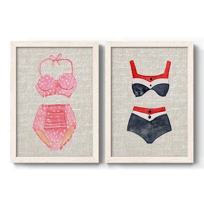 Vintage Swimming I - Premium Framed Canvas 2 Piece Set - Ready to Hang