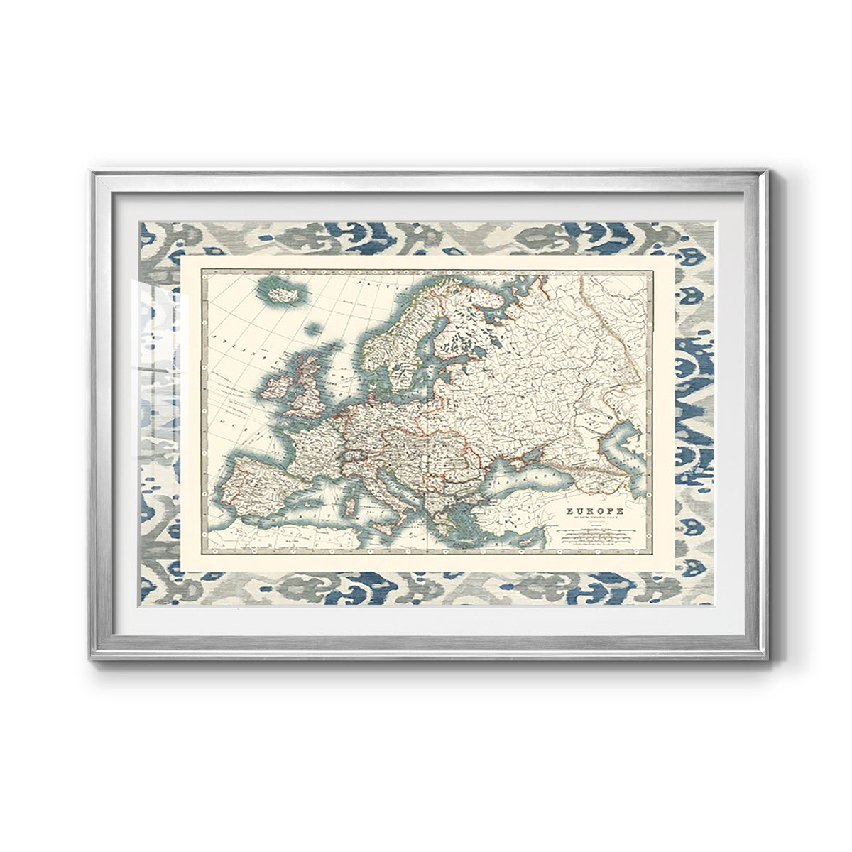 Bordered Map of Europe - Modern Framed Art Print