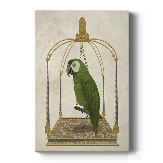 Green Parrot on Swing - Canvas Art Print