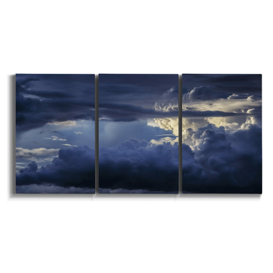 Three-panel canvas wall art featuring hot air balloons rising at dawn on white background.