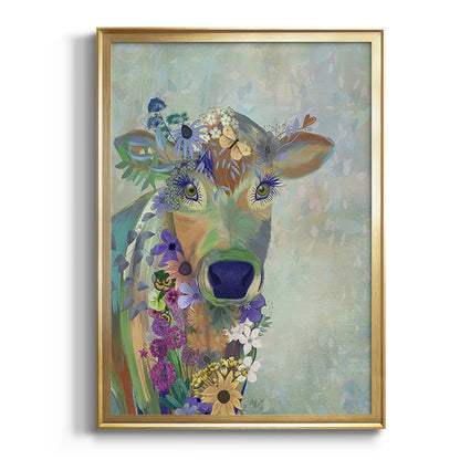 Fantastic Florals Cow - Modern Framed Canvas Print