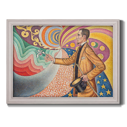Neo-impressionist abstract portrait by Paul Signac printed on canvas in an ornate weathered white frame.