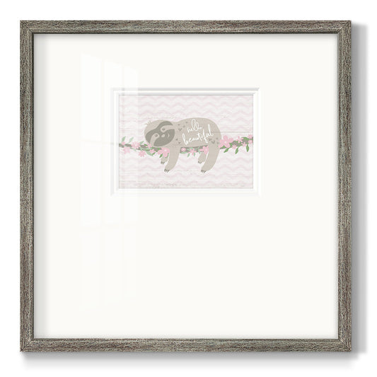 Floral Sloth Premium Framed Print Double Matboard