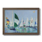 Coastal harbor watercolor painting printed on canvas in an ornate traditional bronze frame.