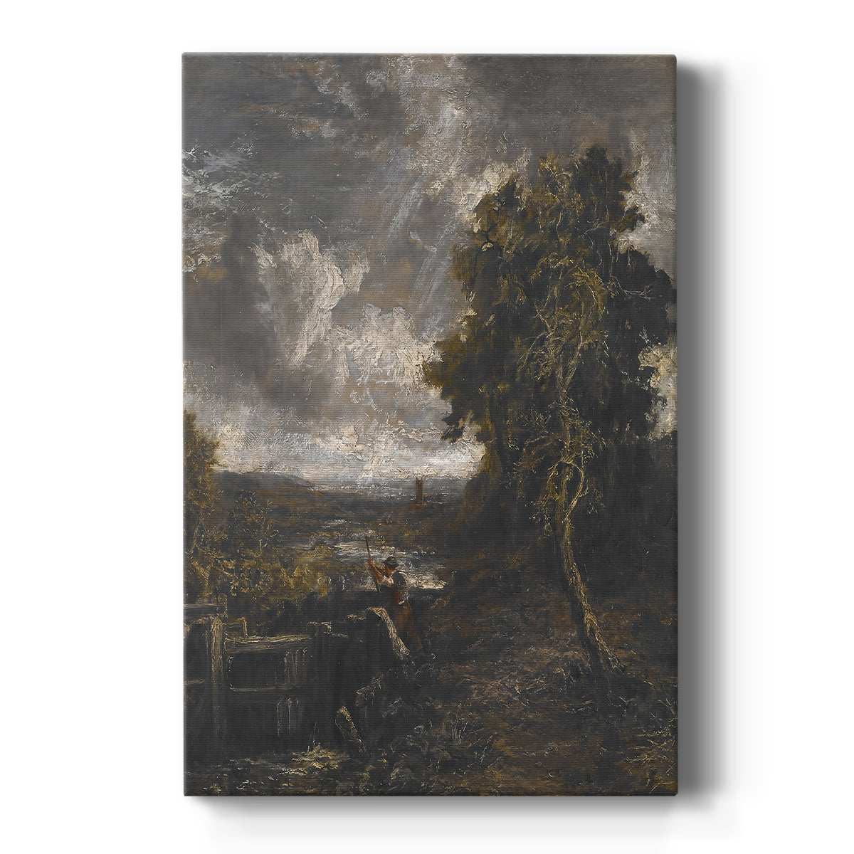 Canvas art print featuring a landscape of a river lock with trees and soft natural light on a clean white background.