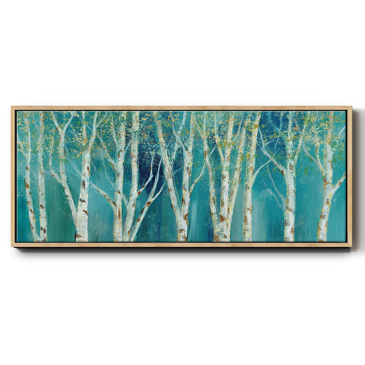 Birch on Blue - Floater Framed Canvas Print