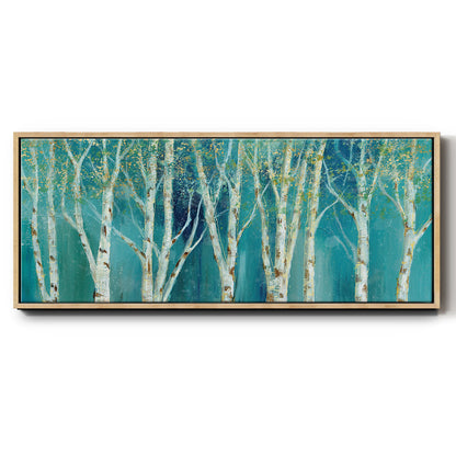 Birch on Blue - Floater Framed Canvas Print