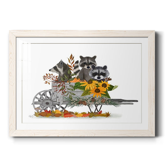 Raccoon Wheelbarrow - Barnwood Framed Art Print