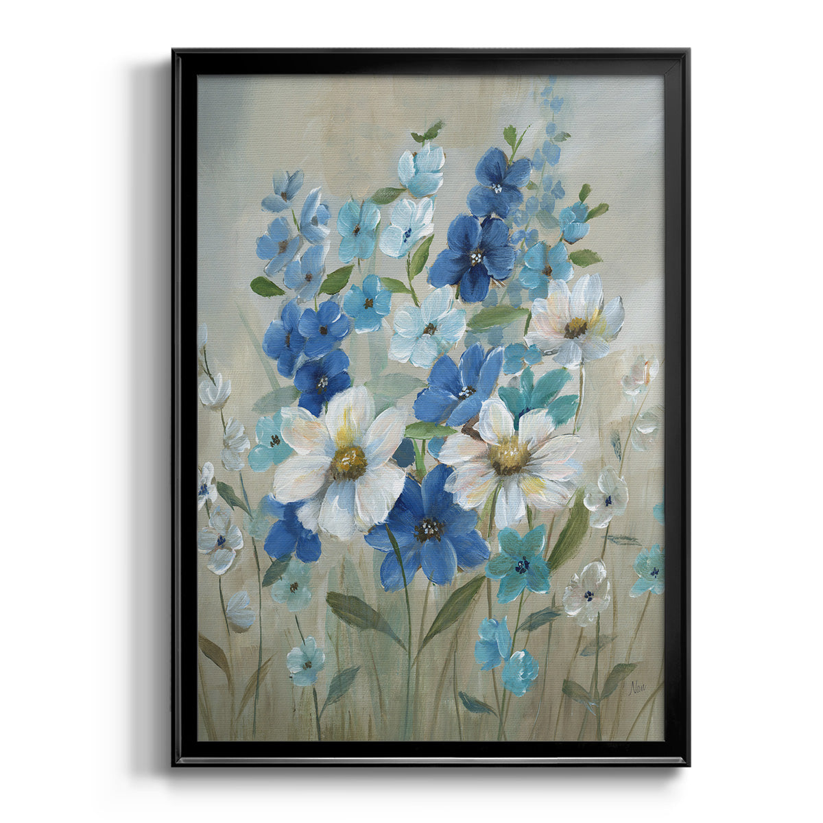 Blue Garden II - Modern Framed Canvas Print