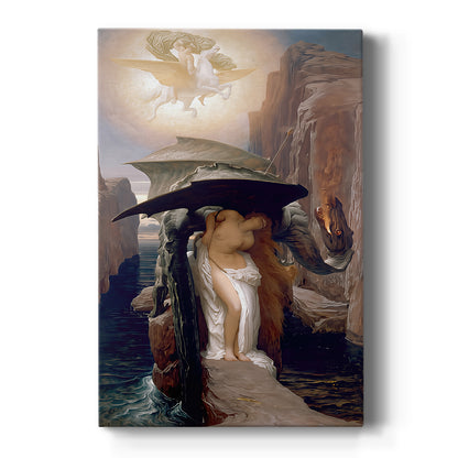 Canvas art print featuring a classical scene of Perseus rescuing Andromeda near the sea on a clean white background.