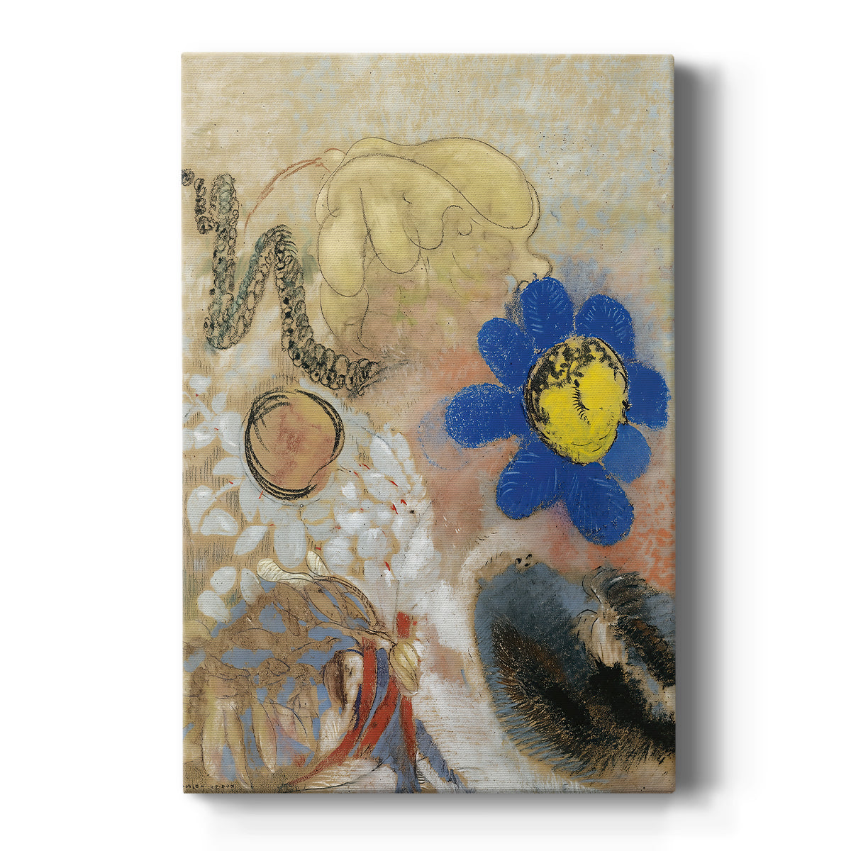 Canvas art print featuring a symbolic composition of floating floral forms in a soft, dreamlike setting on a clean white background.