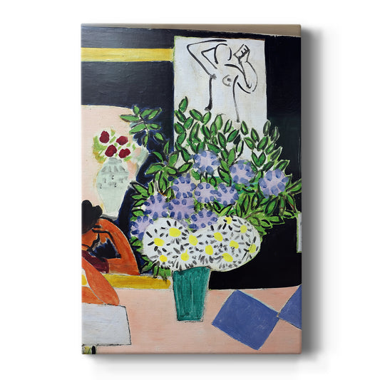 Canvas art print featuring a fauvist scene of a figure reading against a deep black background on a clean white background.