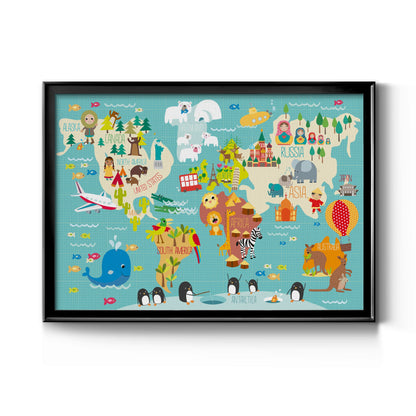 Children's World Map - Modern Framed Canvas Print