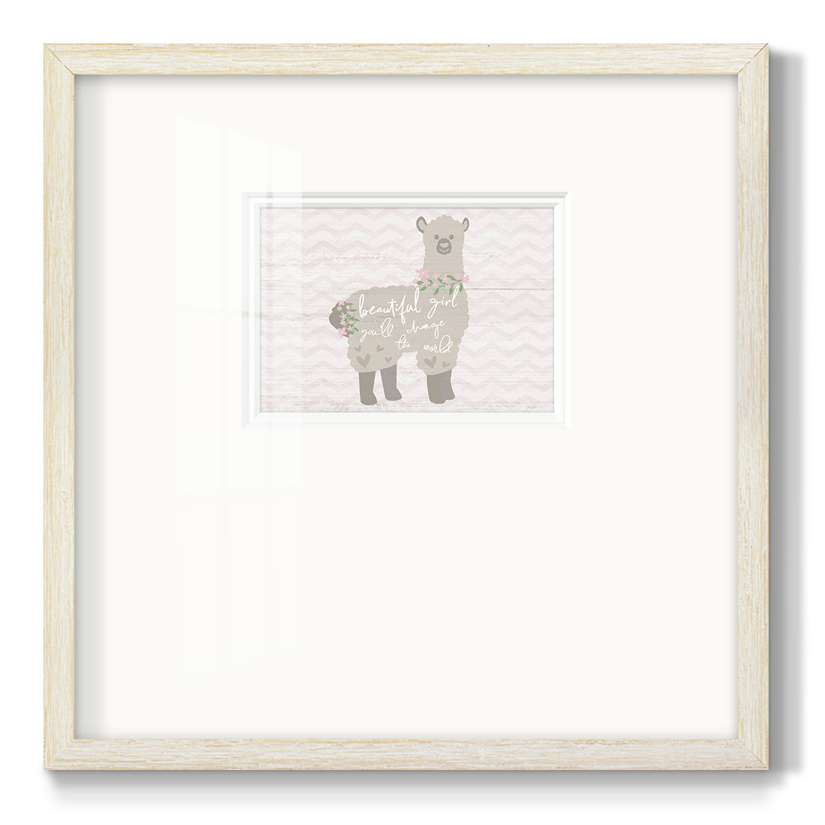 Floral Llama Premium Framed Print Double Matboard