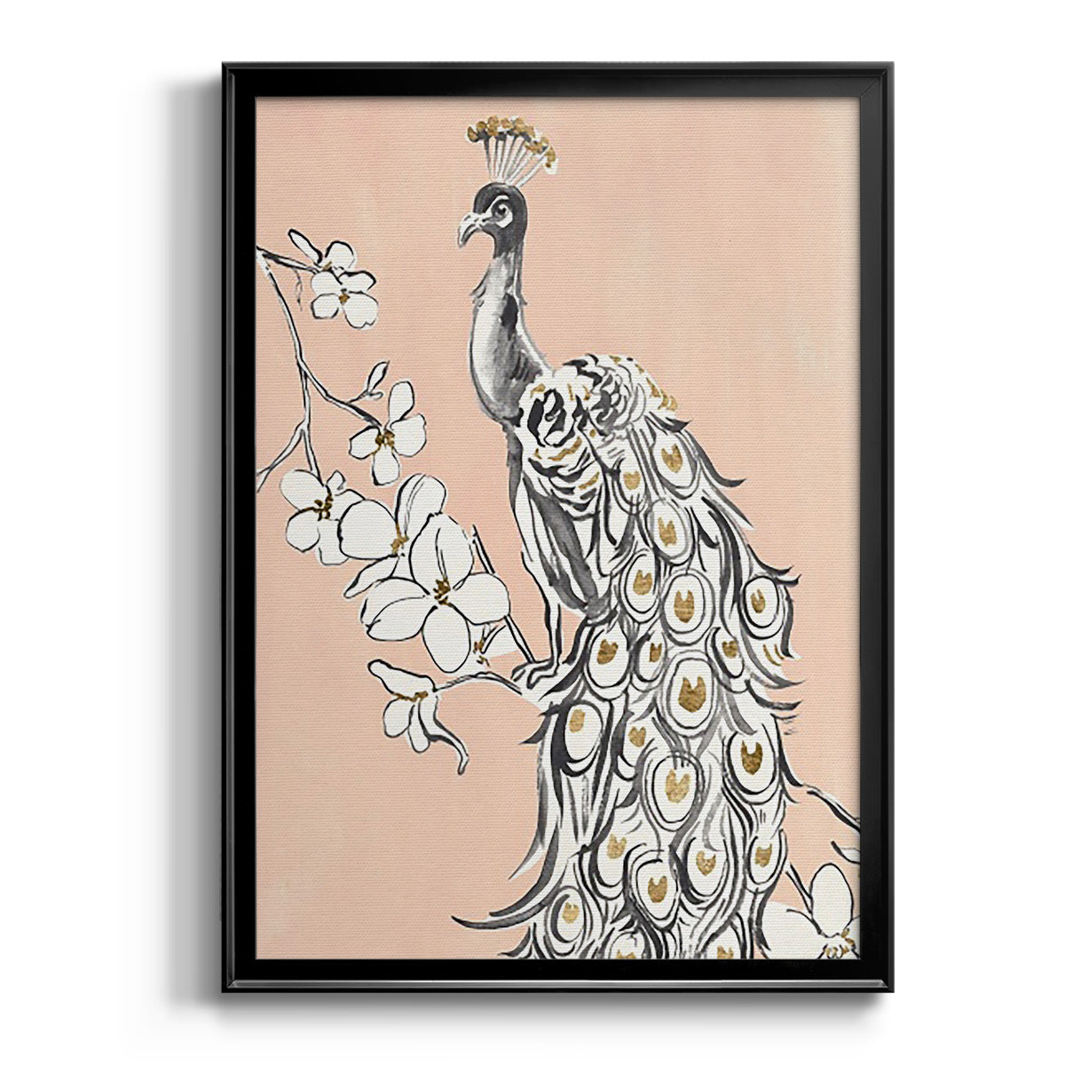 Peacock in Gold II - Modern Framed Canvas Print