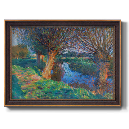 Impressionist countryside landscape by John Singer Sargent printed on canvas in an ornate bronzed mahogany wood frame.