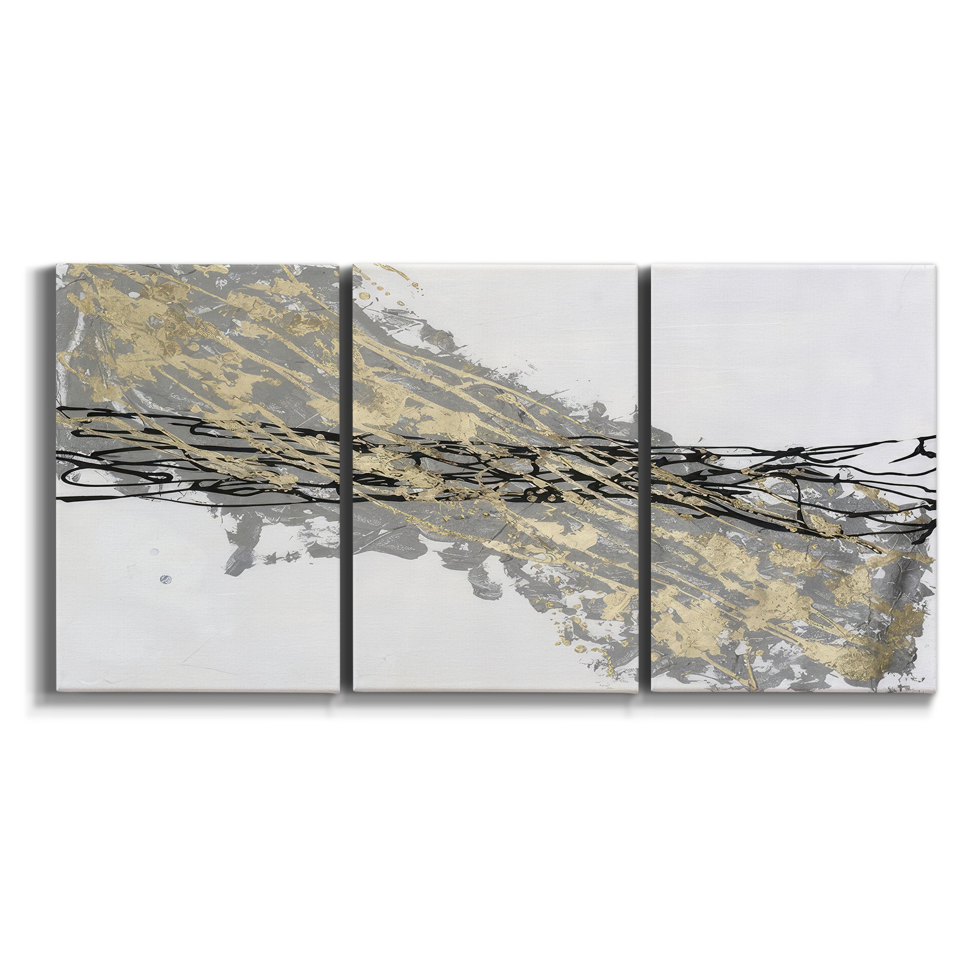 Three-panel canvas wall art featuring light modern abstract wind patterns on white background.
