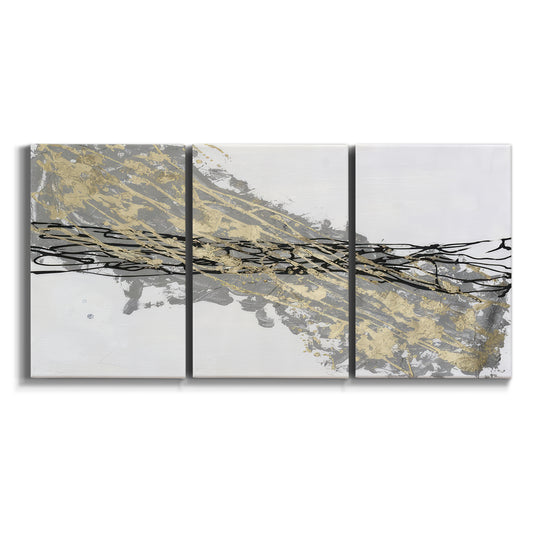 Three-panel canvas wall art featuring light modern abstract wind patterns on white background.
