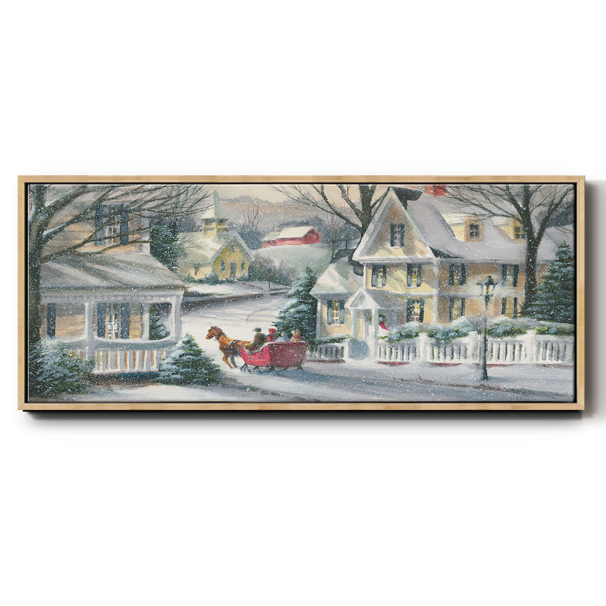 Village Sleigh Ride - Floater Framed Canvas Print