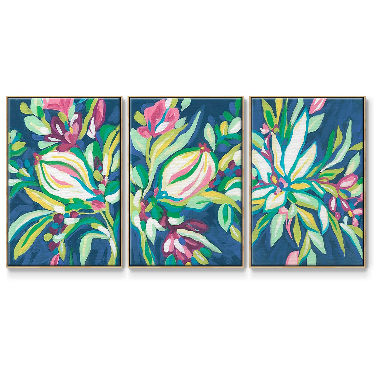 Blue Tropics I - Framed Premium Gallery Wrapped Canvas L Frame 3 Piece Set - Ready to Hang