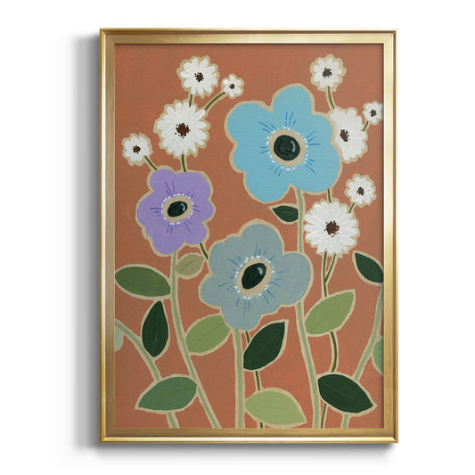 Woodblock Floral IV - Modern Framed Canvas Print