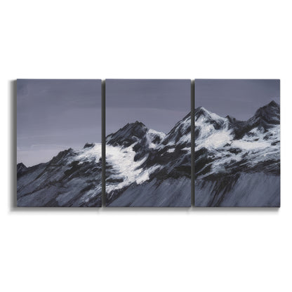 Three-panel canvas wall art featuring moonlit mountain peaks under night sky on white background.