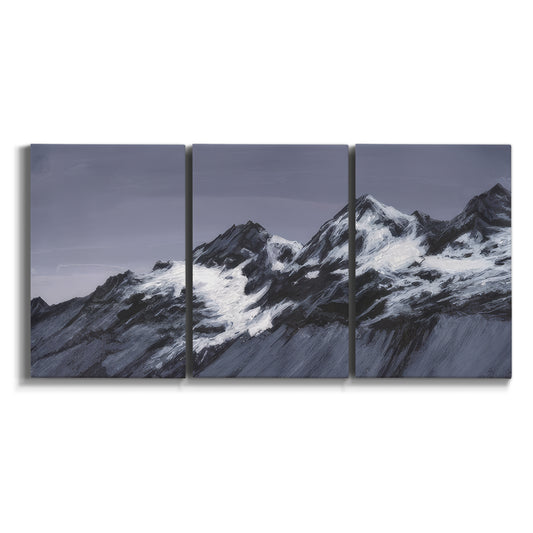 Three-panel canvas wall art featuring moonlit mountain peaks under night sky on white background.