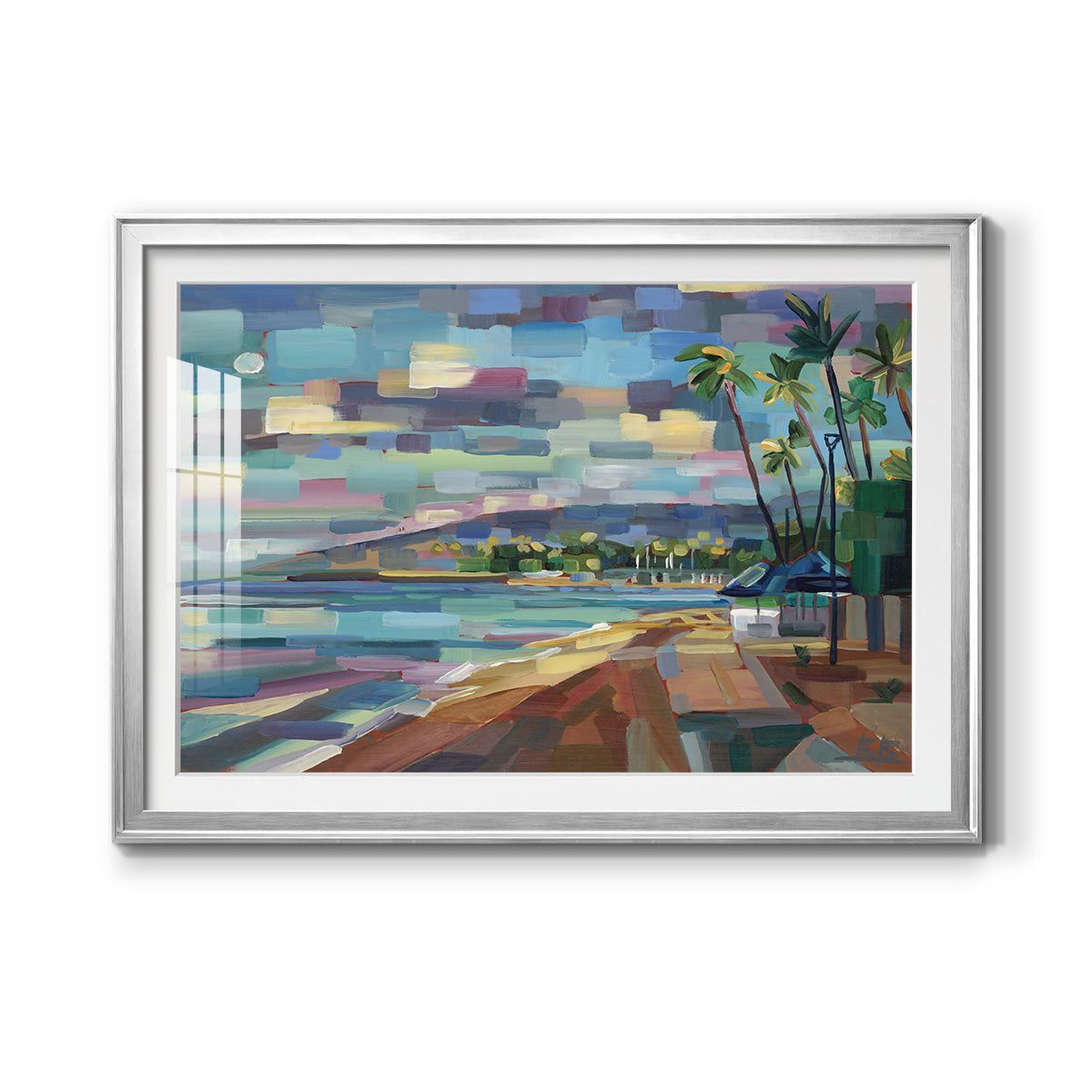 Morning Moon Over Waikiki - Modern Framed Art Print