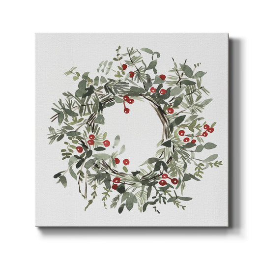 Holly Farmhouse Wreath I-Premium Gallery Wrapped Canvas - Ready to Hang