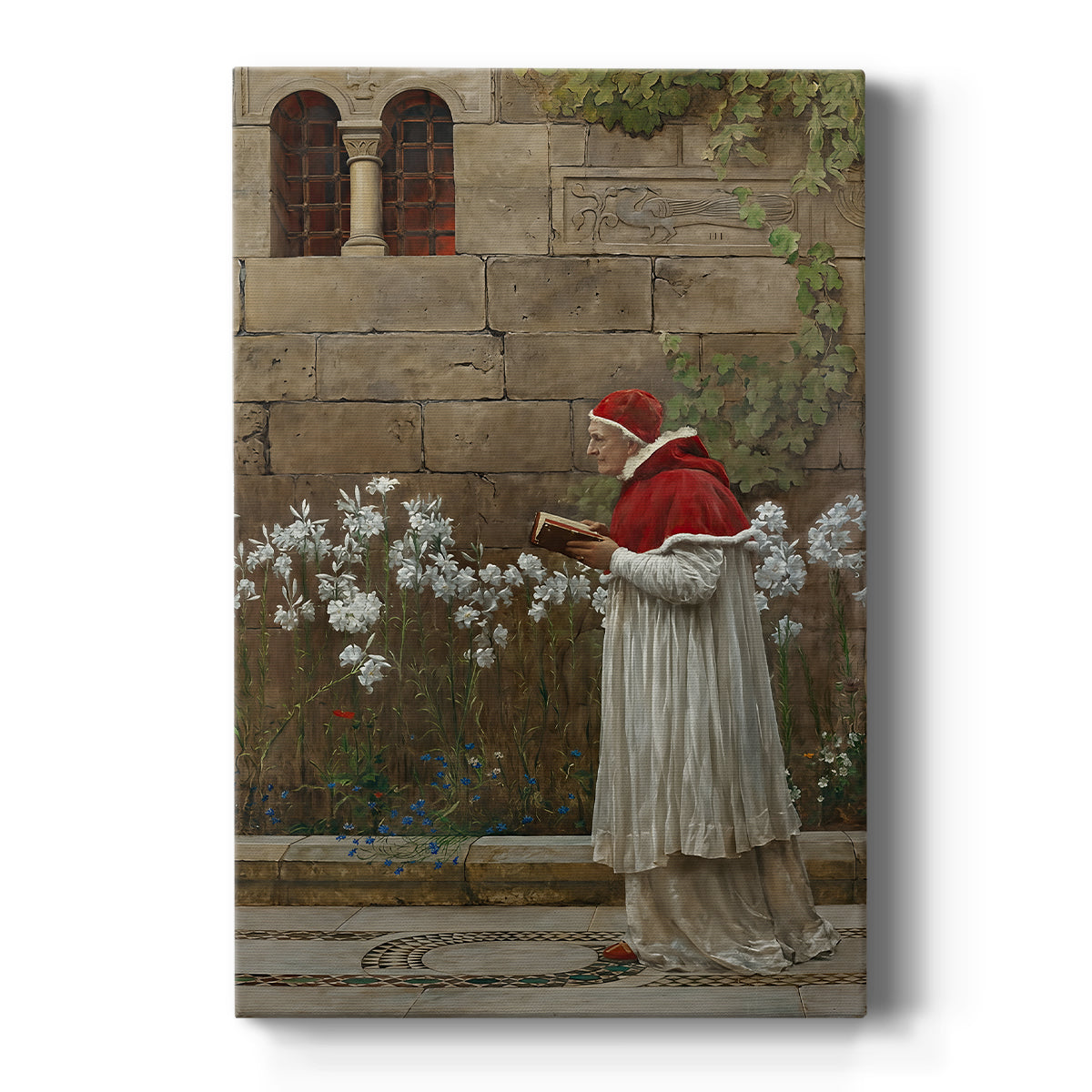 Canvas art print featuring a formal portrait of a seated pope in red robes within an interior setting on a clean white background.