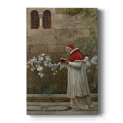 Canvas art print featuring a formal portrait of a seated pope in red robes within an interior setting on a clean white background.