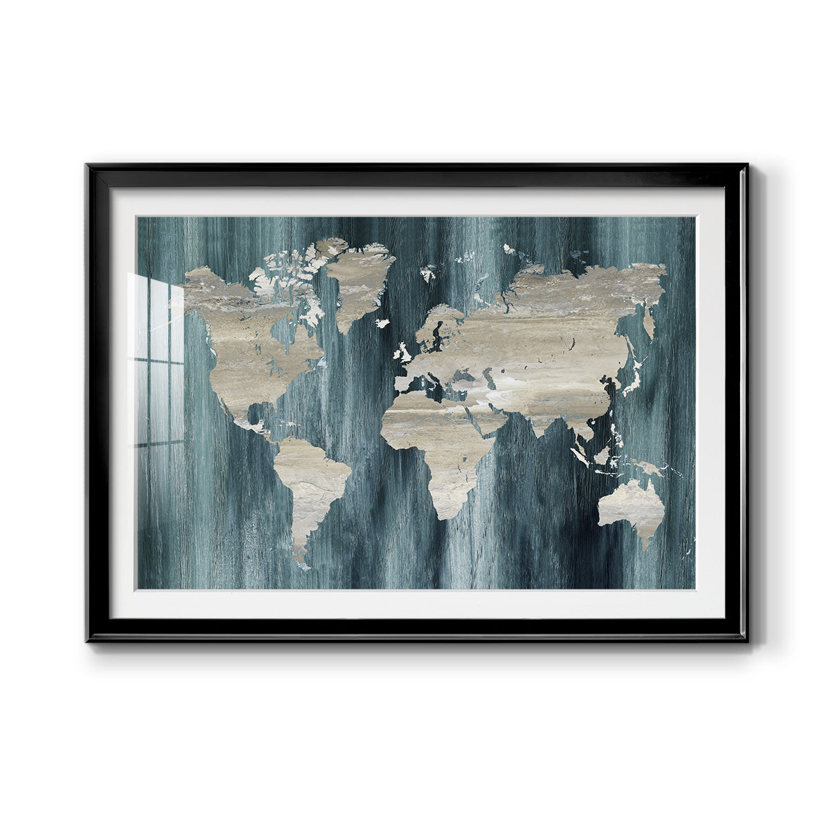 Navy World Map - Modern Framed Art Print