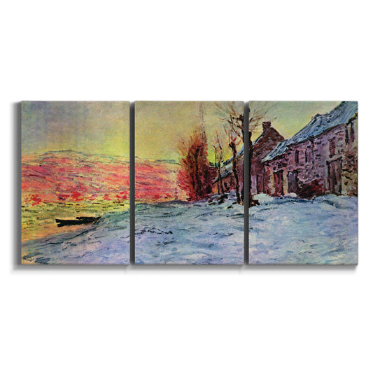 Three-panel canvas wall art featuring river view beneath cloudy sky on white background.