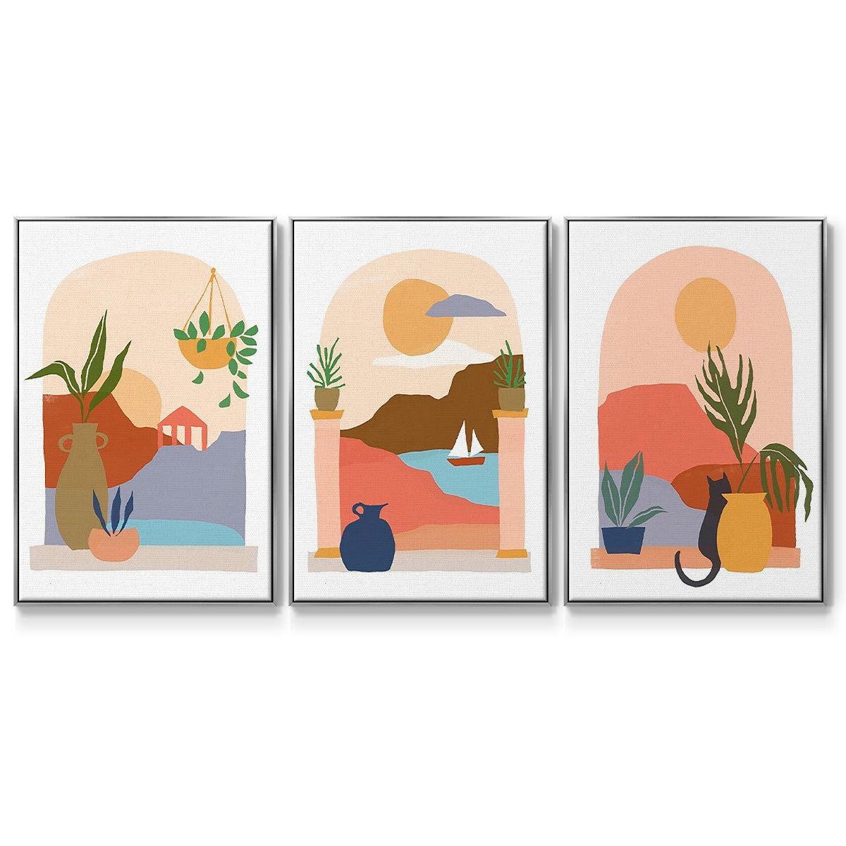Palm Frond Flow I - Floater Framed Canvas Set