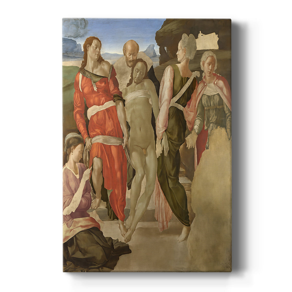 Canvas art print featuring a Renaissance scene of figures carrying Christ in a structured composition on a clean white background.