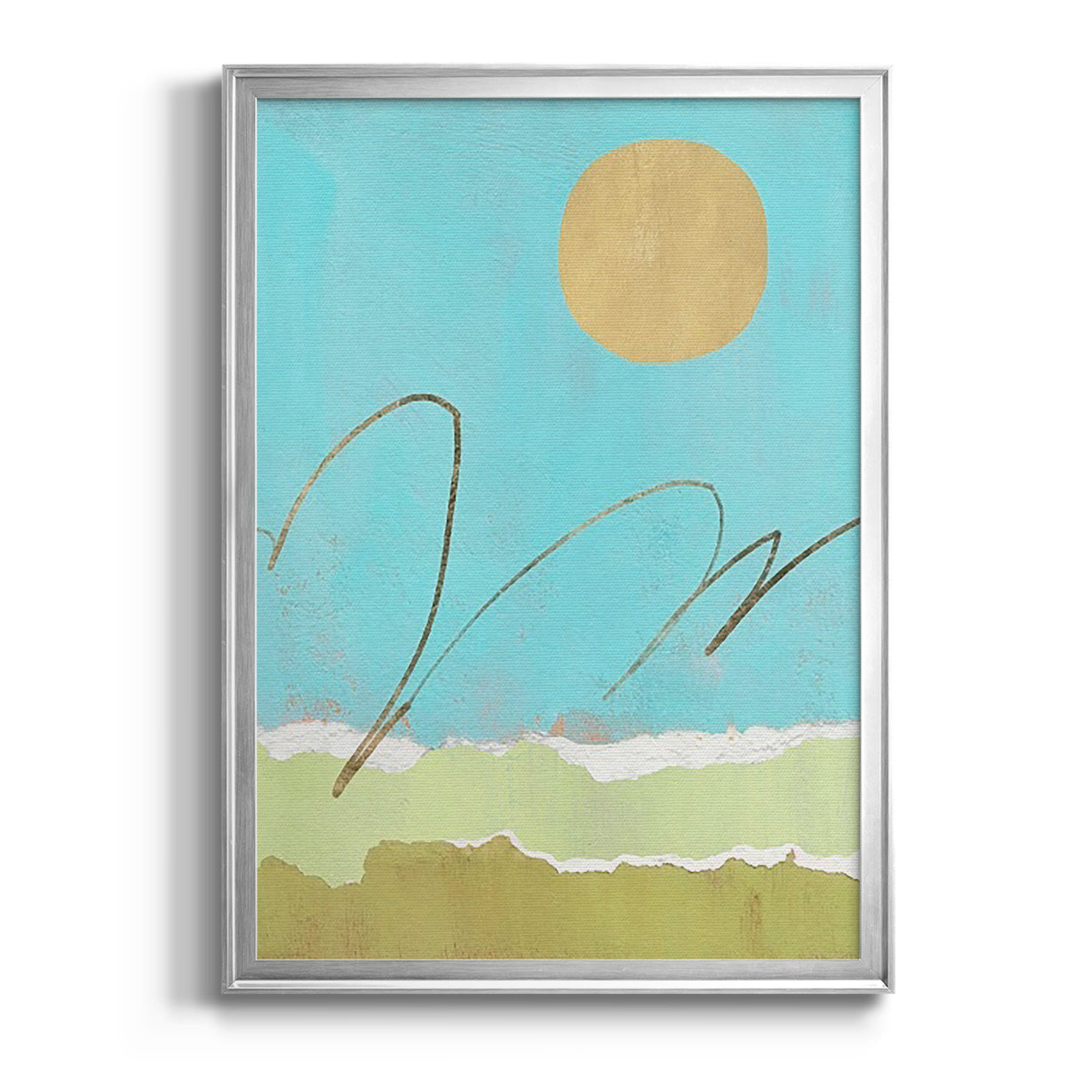 Green and Gold Pieced Landscape II - Modern Framed Canvas Print