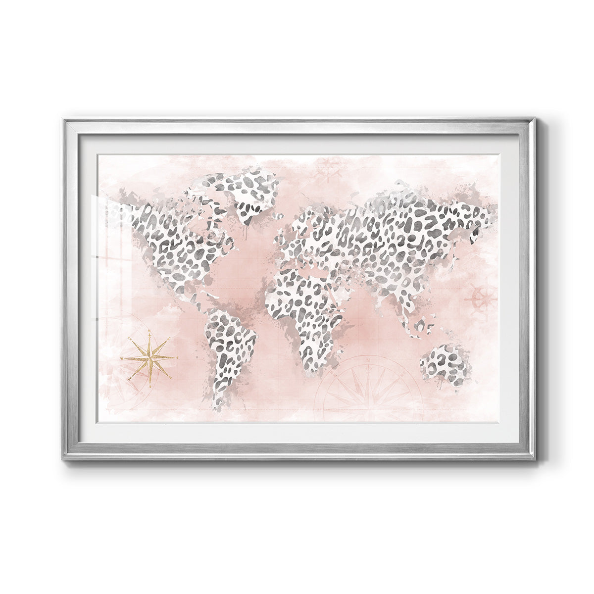 Pink Cheetah Map - Modern Framed Art Print