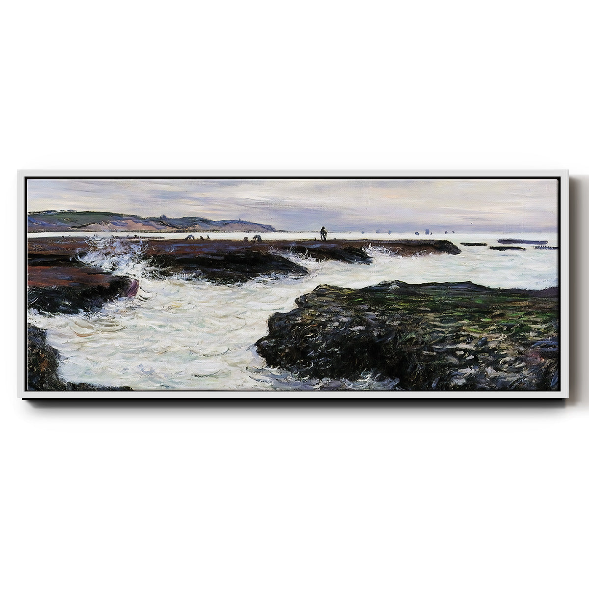The Rocks at Pourville, Low Tide, 1882 - Floater Framed Canvas Print