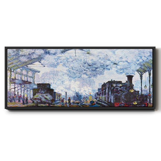 Saint Lazare Station in Paris, Arrival of a Train - Floater Framed Canvas Print