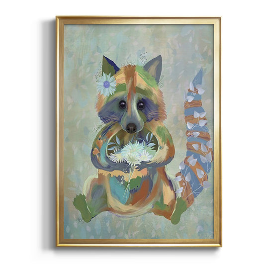 Fantastic Florals Raccoon - Modern Framed Canvas Print