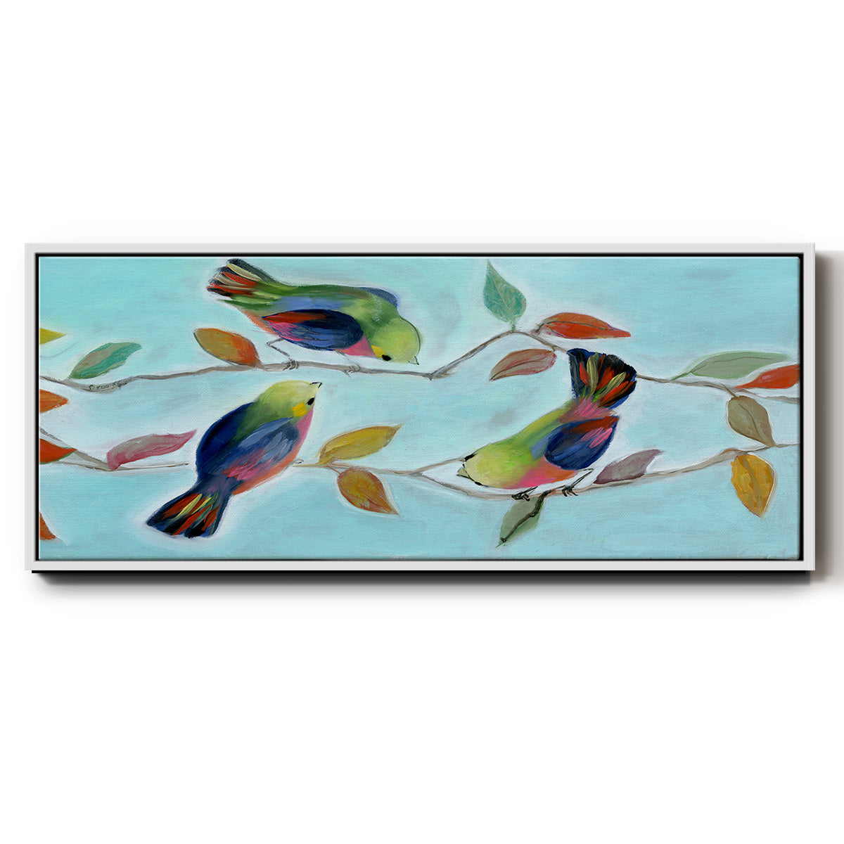 Bitty Birds I - Floater Framed Canvas Print