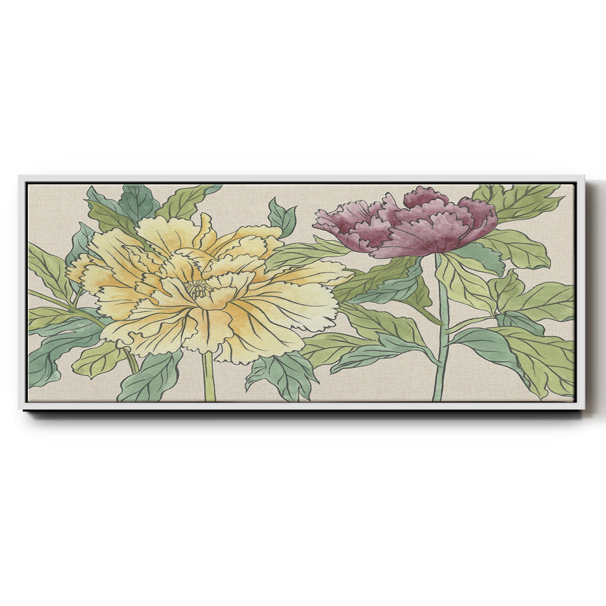 Peony Blooms II - Floater Framed Canvas Print