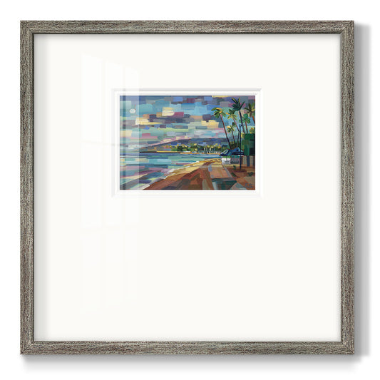 Morning Moon Over Waikiki- Premium Framed Print Double Matboard