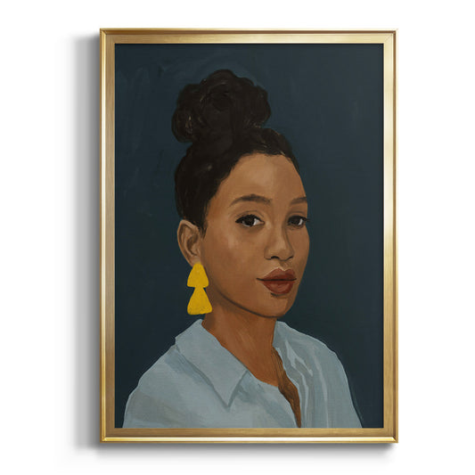 Figure in Yellow Earring - Modern Framed Canvas Print