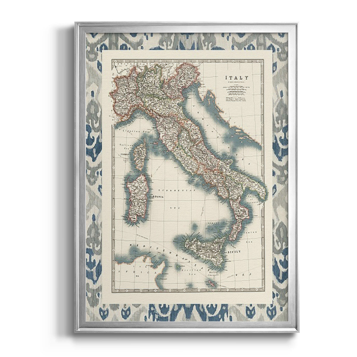 Bordered Map of Italy - Modern Framed Canvas Print