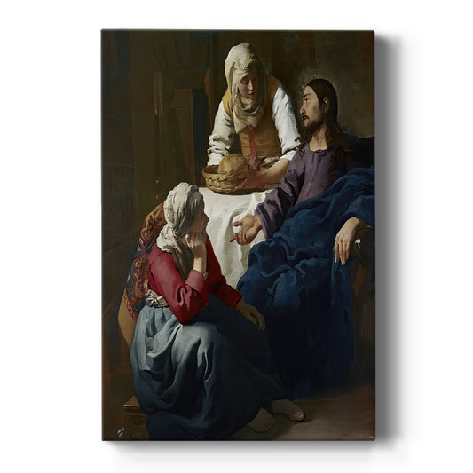 Canvas art print featuring a Baroque scene of figures in a biblical interior with soft light on a clean white background.