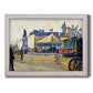 Impressionist Paris city square scene by Paul Signac printed on canvas in an ornate weathered white frame.